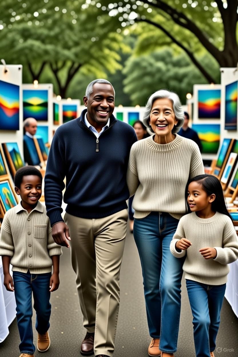 Families and collectors walking through an art fair, representing legacy giving.