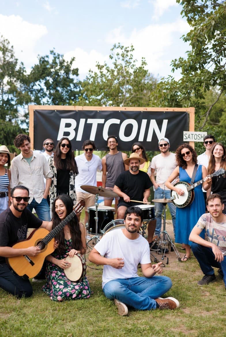 Artists and community gathering outdoors, representing peer-to-peer fundraising.