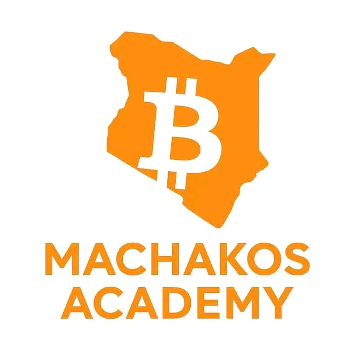 Machakos Academy mark: an orange map of Kenya with a Bitcoin symbol